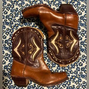 Stylish Brown and Tan Heeled Cowboy Boots